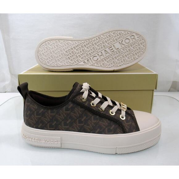 Women's Michael Kors Size 8 Evy Lace Up Empire Signature Logo Sneakers Brown - Picture 10 of 10